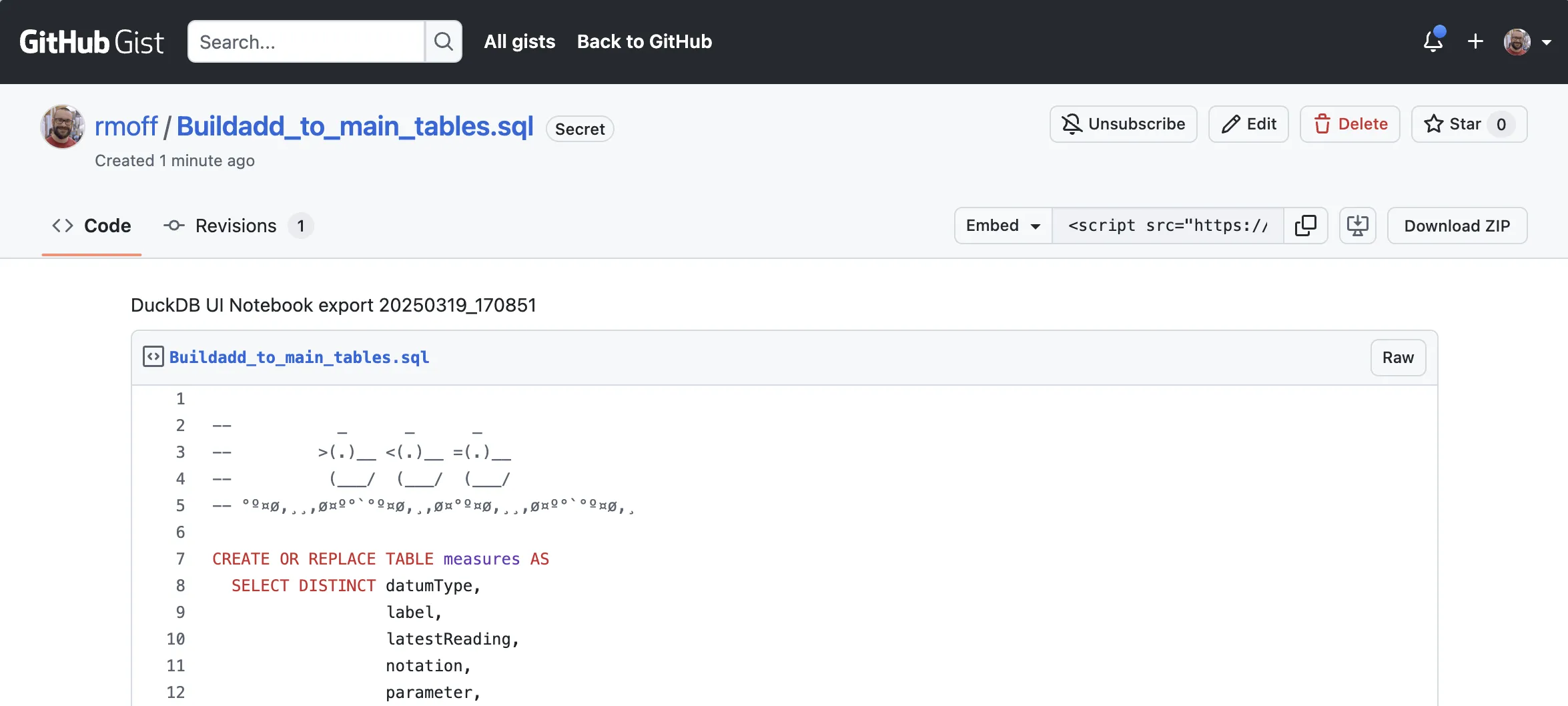 DuckDB UI Notebook export to gist